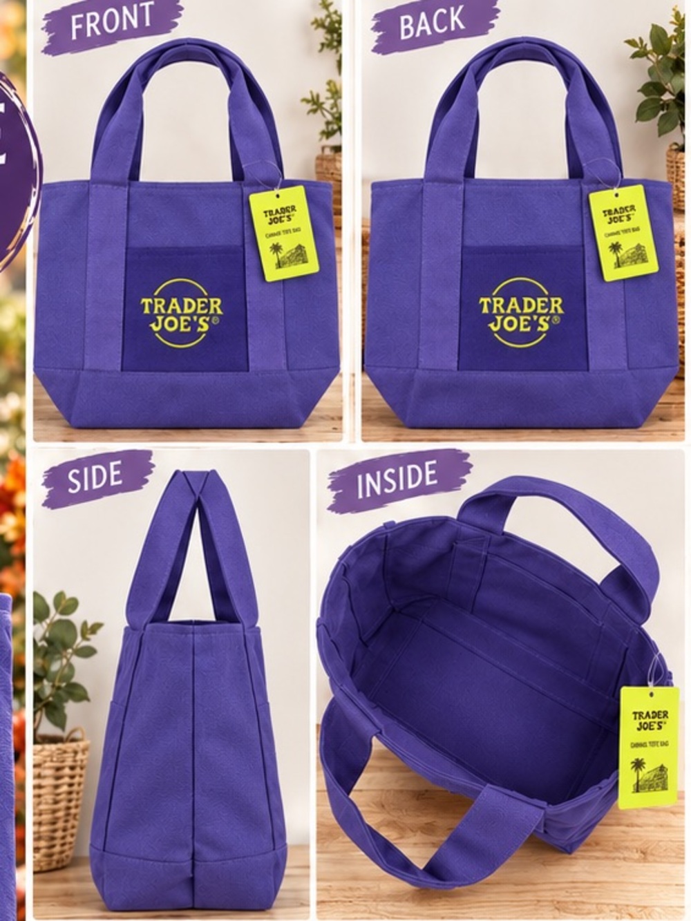 💜 Trader Joe’s Purple Canvas Tote — Rare 2-Tone Colorway - Picture 2 of 3